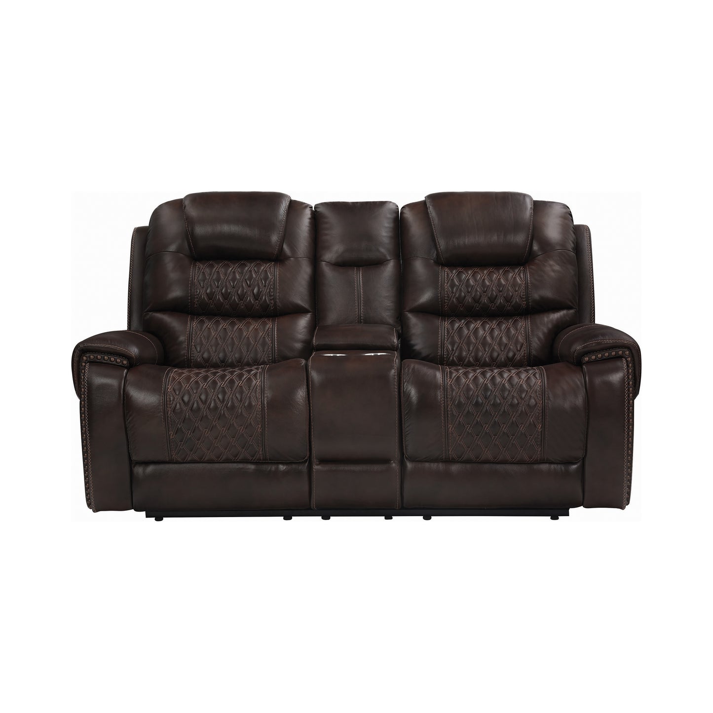North Cushion Back Power^2 Loveseat with Console Dark Brown
