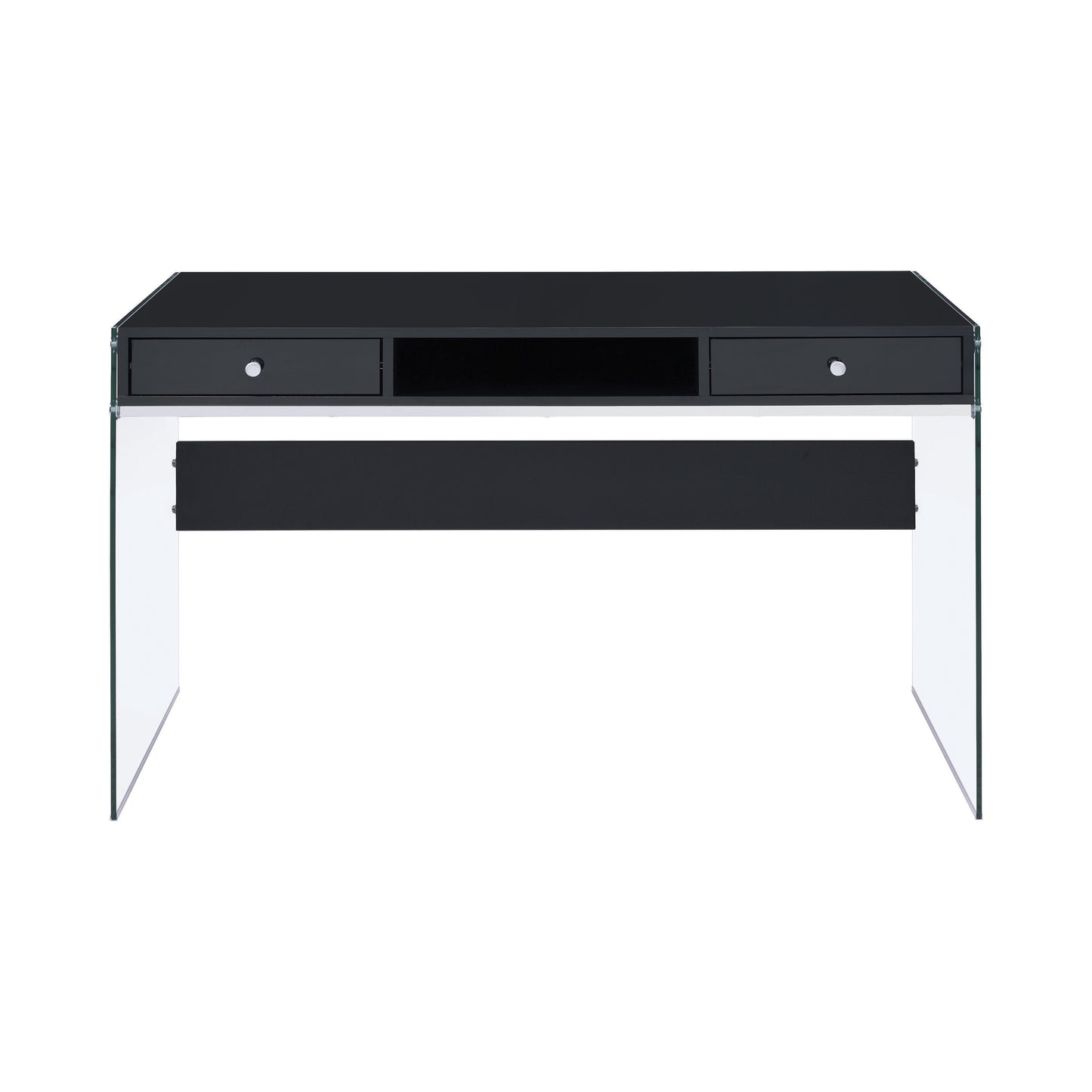 Dobrev 2-drawer Writing Desk Glossy Black and Clear