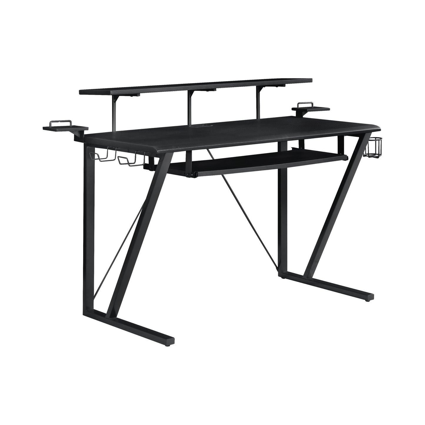 Tech Spec Gaming Desk with Cup Holder Gunmetal