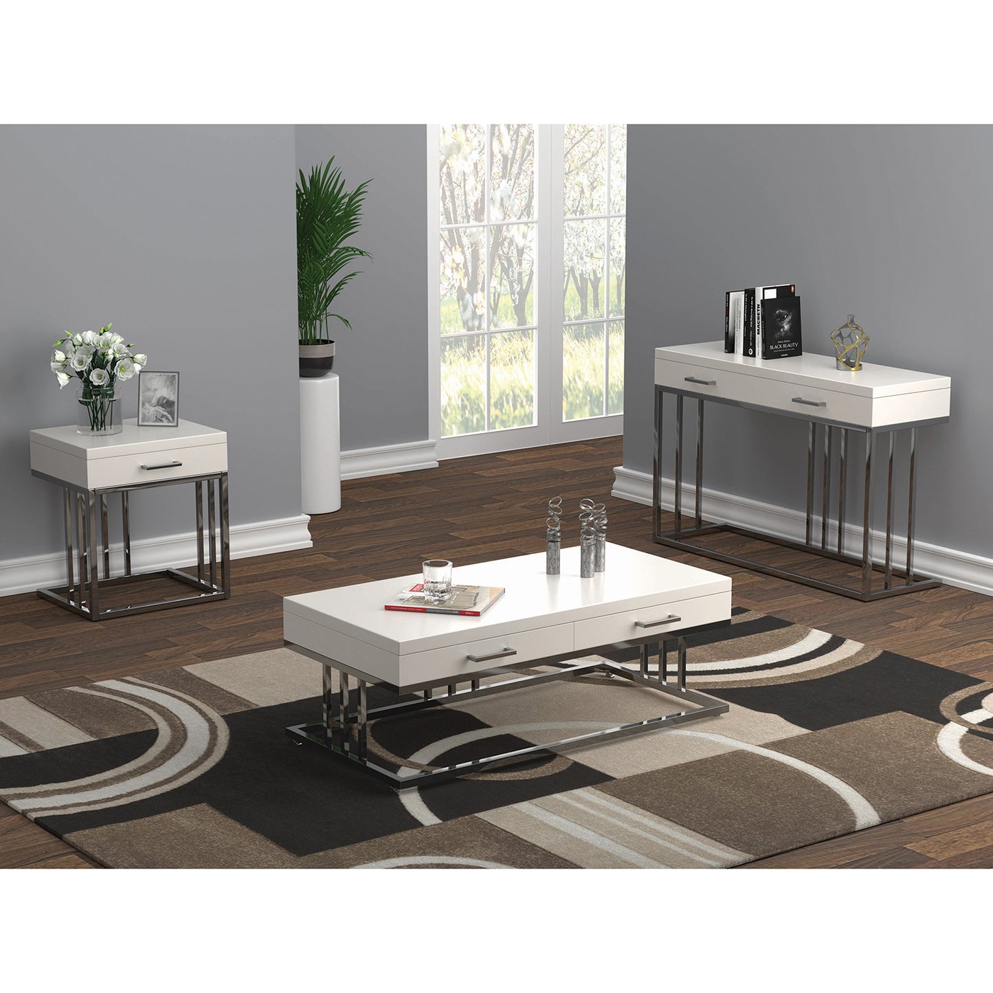 2-drawer Rectangular Coffee Table Glossy White and Chrome