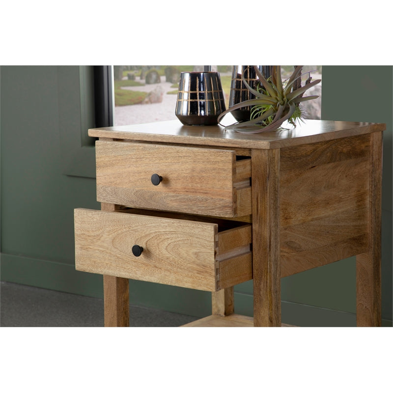 2-drawer Accent Table with Open Shelf Natural Mango