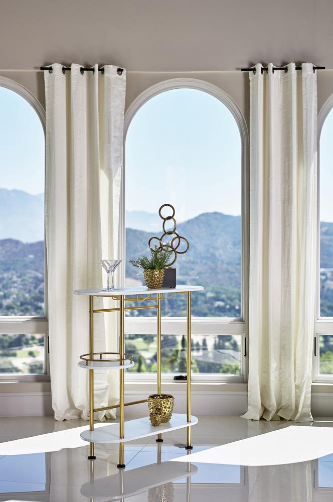 Ferguson 3-tier Bar Unit Matte Brass and White Oak