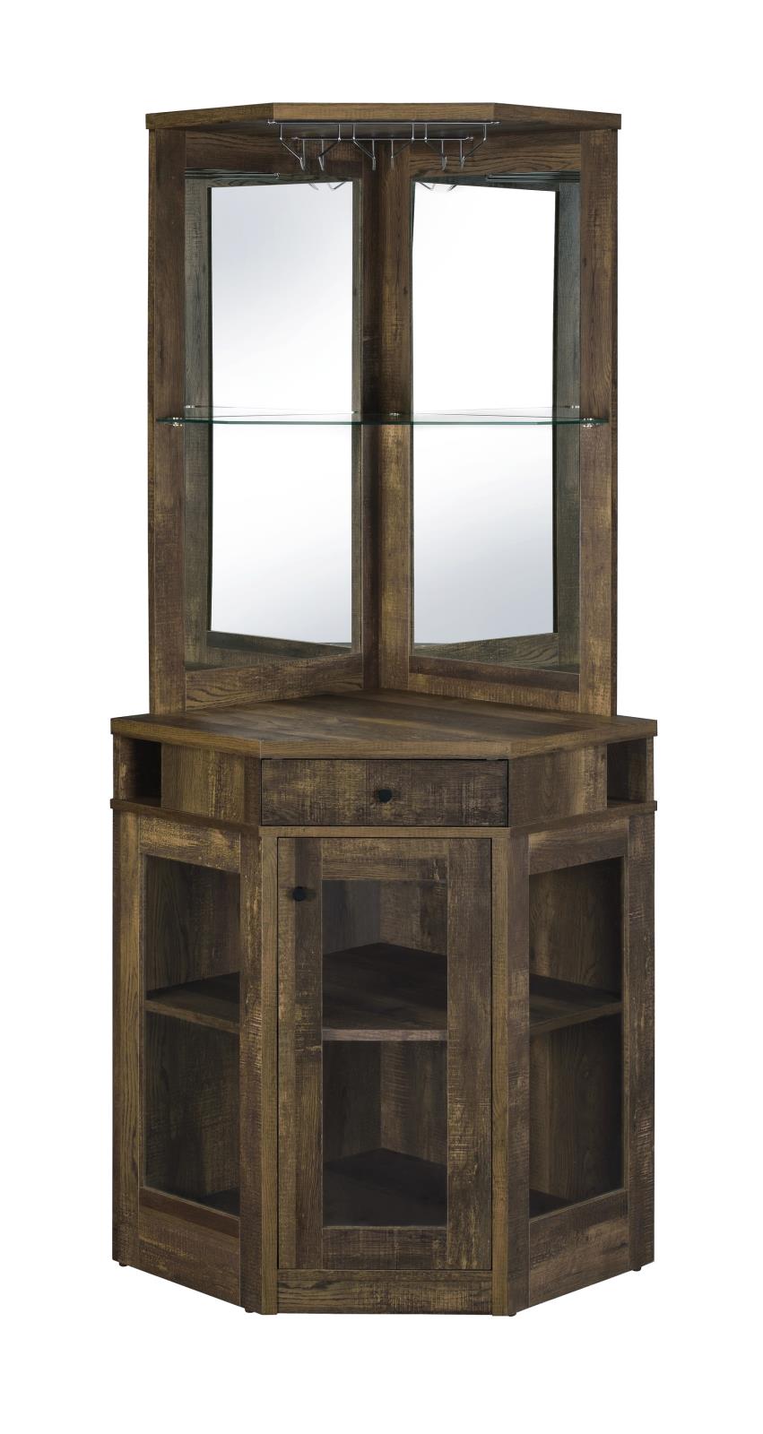 Alviso Corner Bar Cabinet with Stemware Rack Rustic Oak