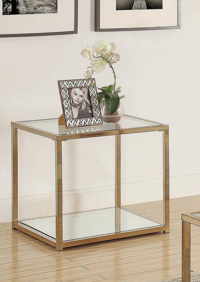 End Table with Mirror Shelf Chocolate Chrome