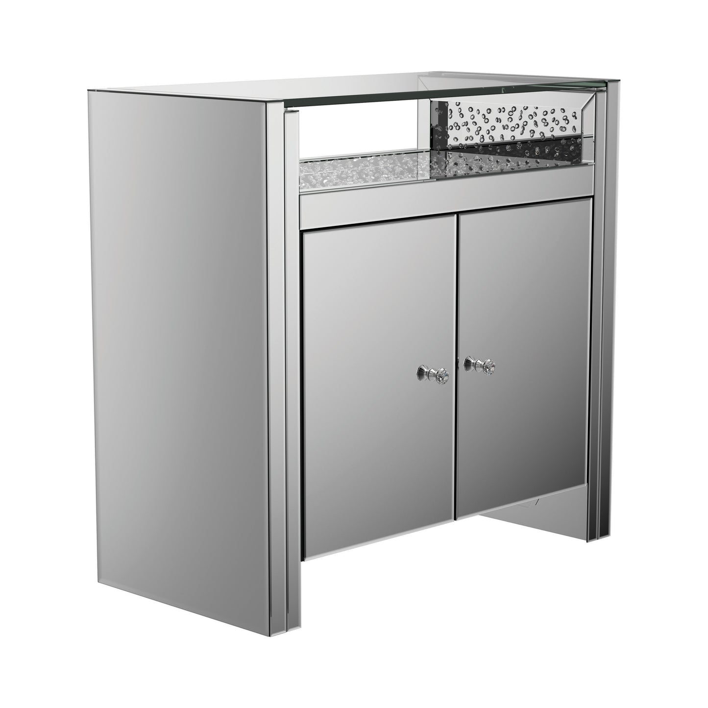 2-door Accent Cabinet Clear Mirror and Silver