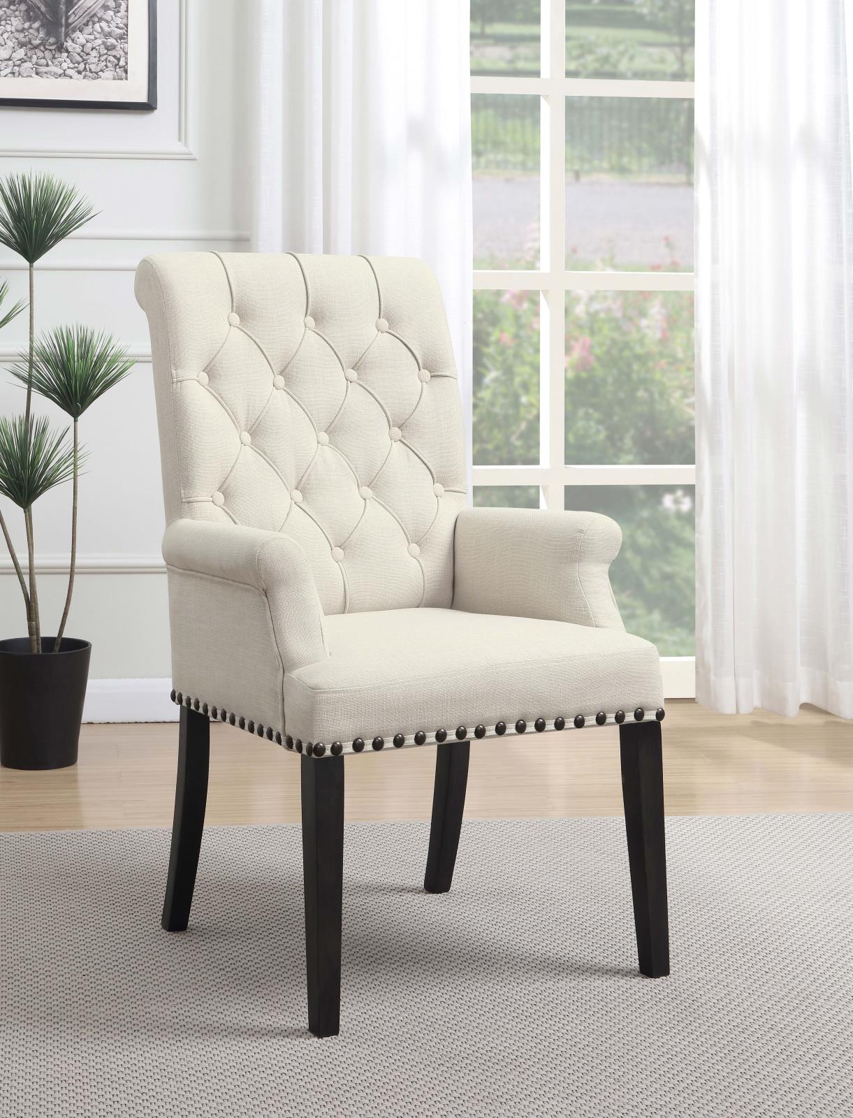 Alana Upholstered Arm Chair Beige and Smokey Black