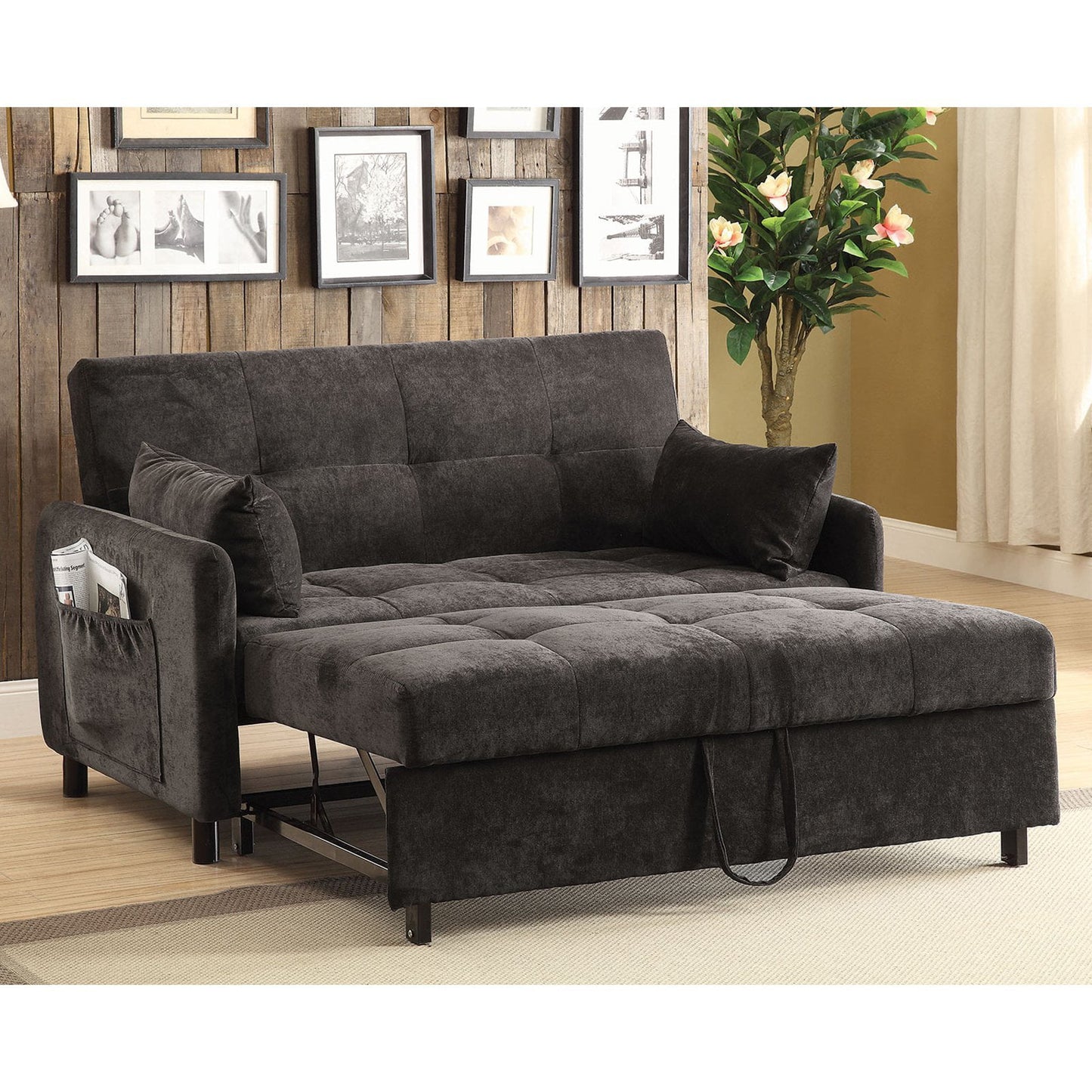 Underwood Tufted Sleeper Sofa Bed Charcoal