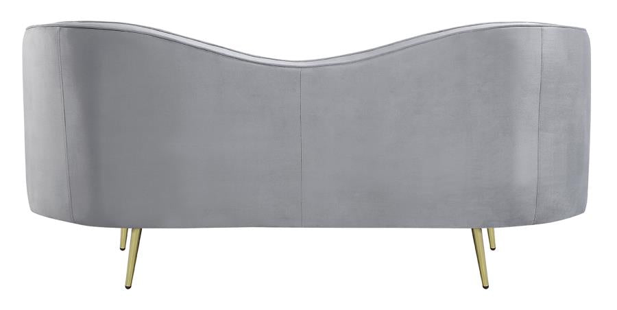 Sophia Upholstered Loveseat with Camel Back Grey and Gold