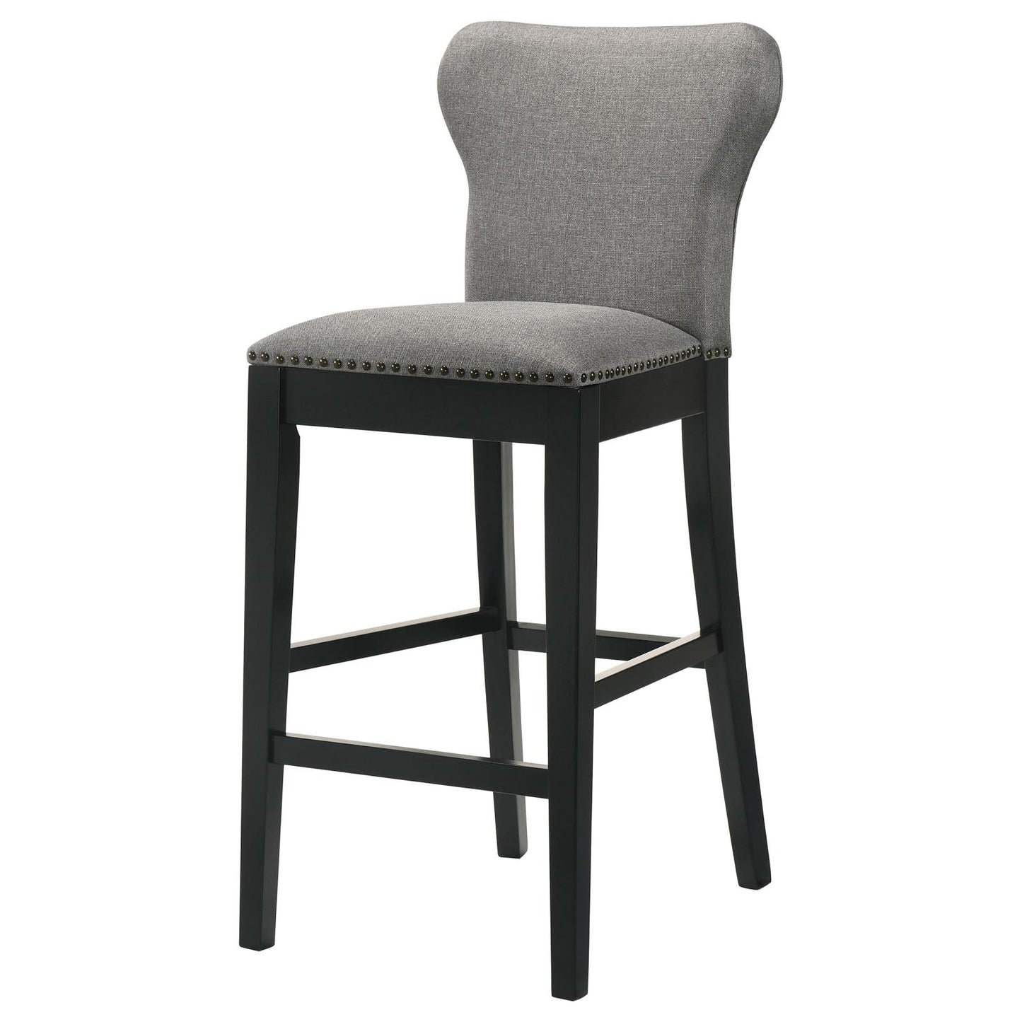 Ralland Upholstered Solid Back Bar Stools with Nailhead Trim (Set of 2) Grey and Black