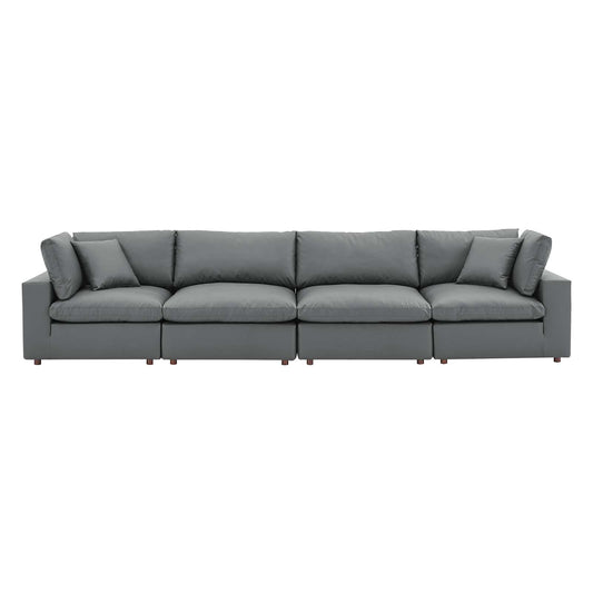 Commix Down Filled Overstuffed Vegan Leather 4-Seater Sofa