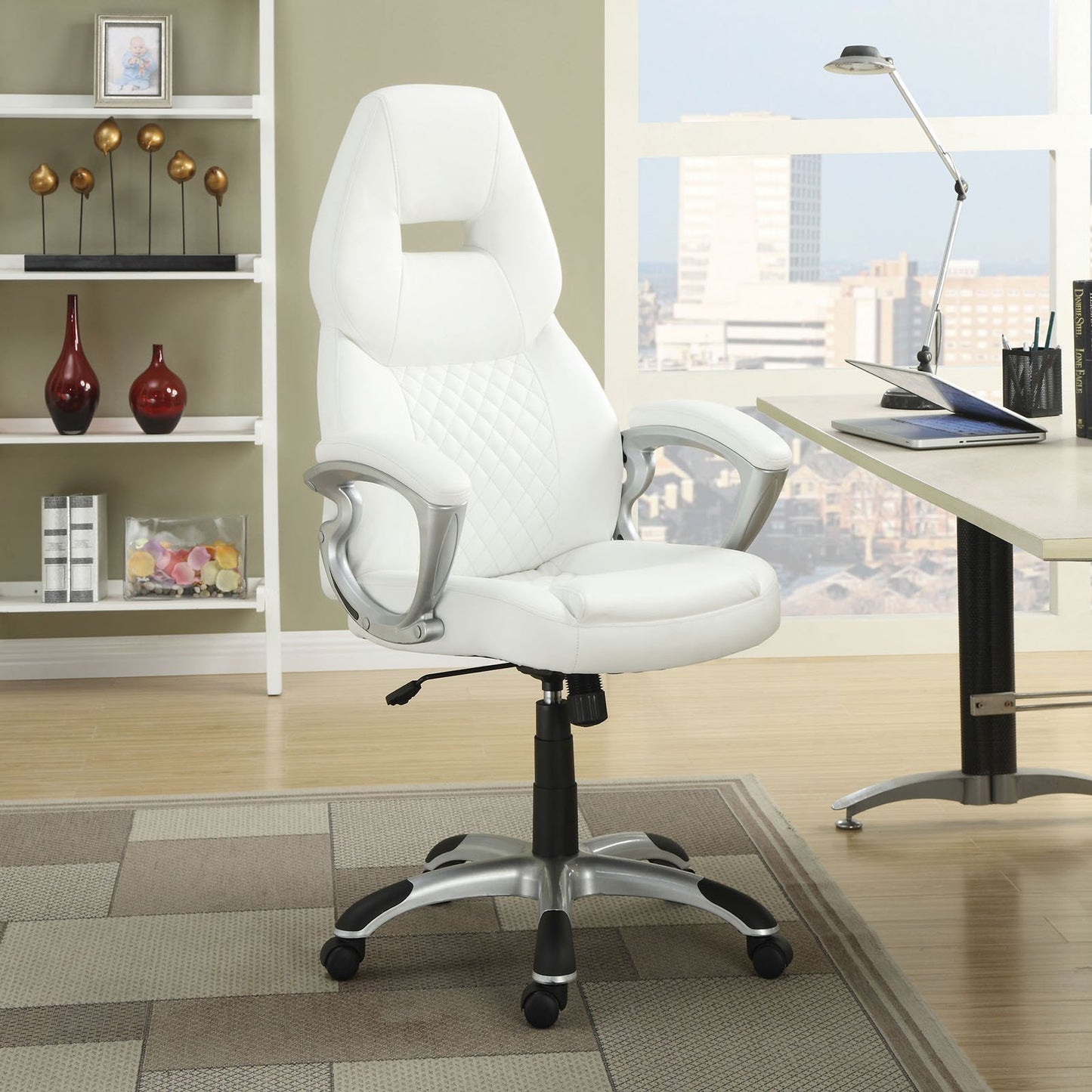 Adjustable Height Office Chair White and Silver