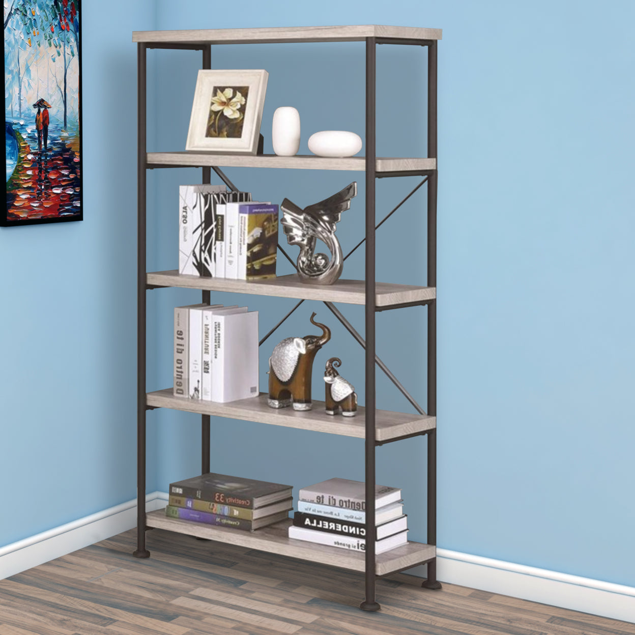 Analiese 4-shelf Bookcase Grey Driftwood