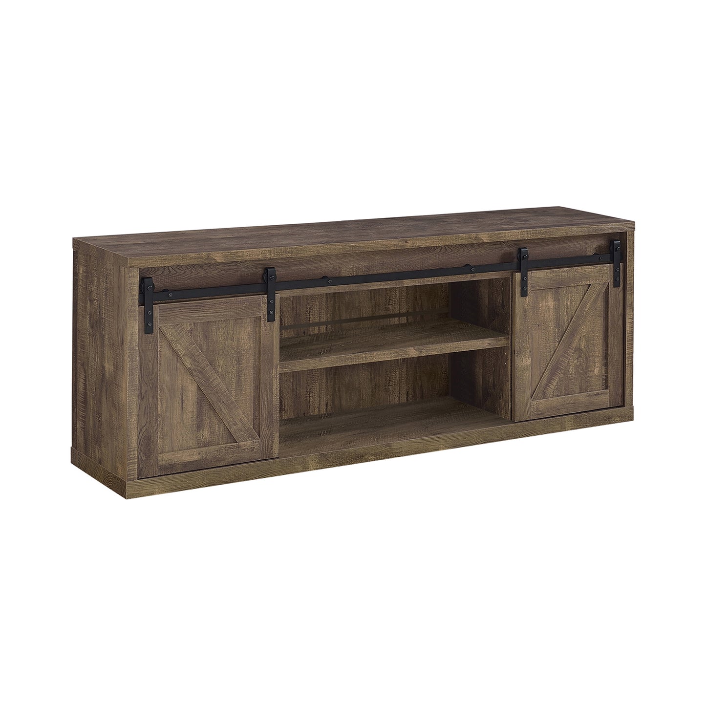 71-inch 3-shelf Sliding Doors TV Console Rustic Oak