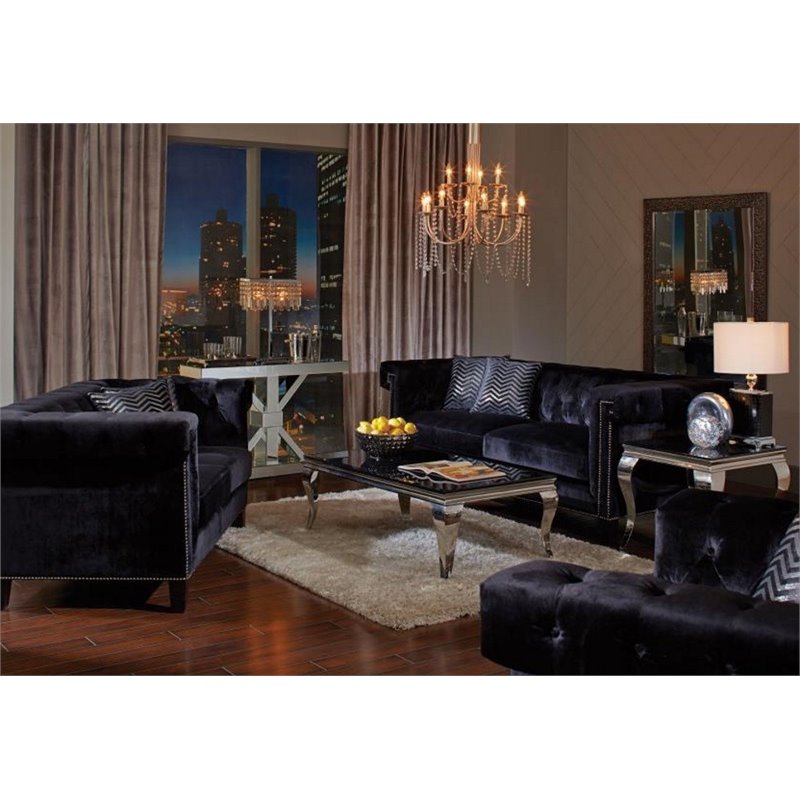 Reventlow Upholstered Tufted Living Room Set Black