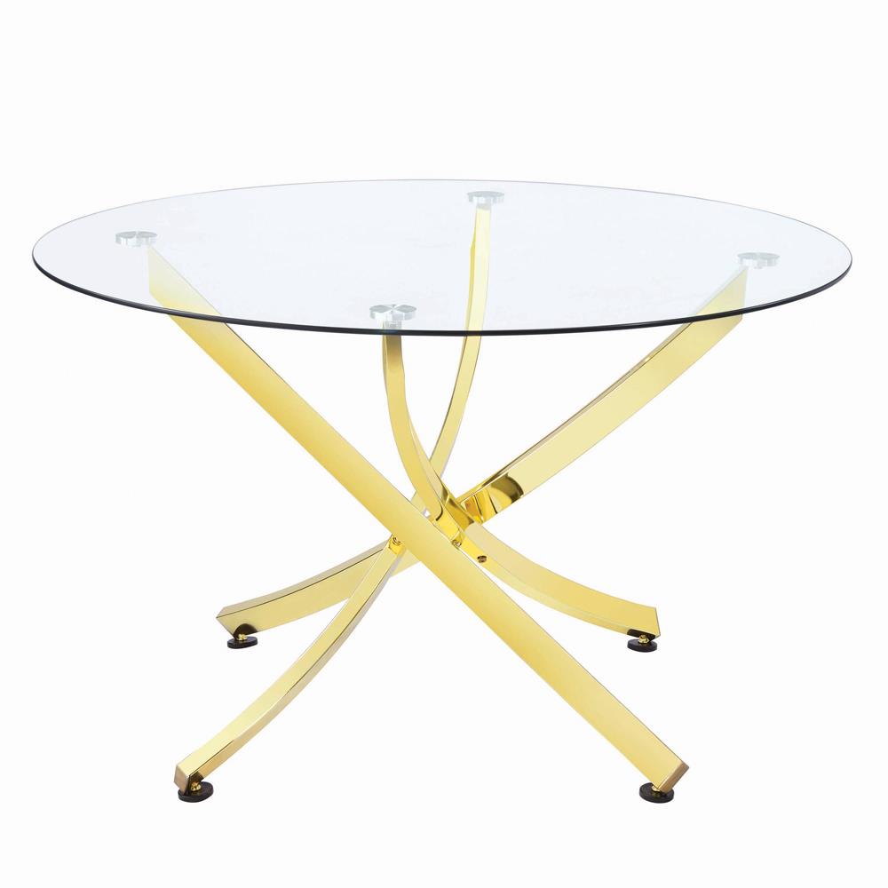 Beckham Round Dining Table Brass and Clear