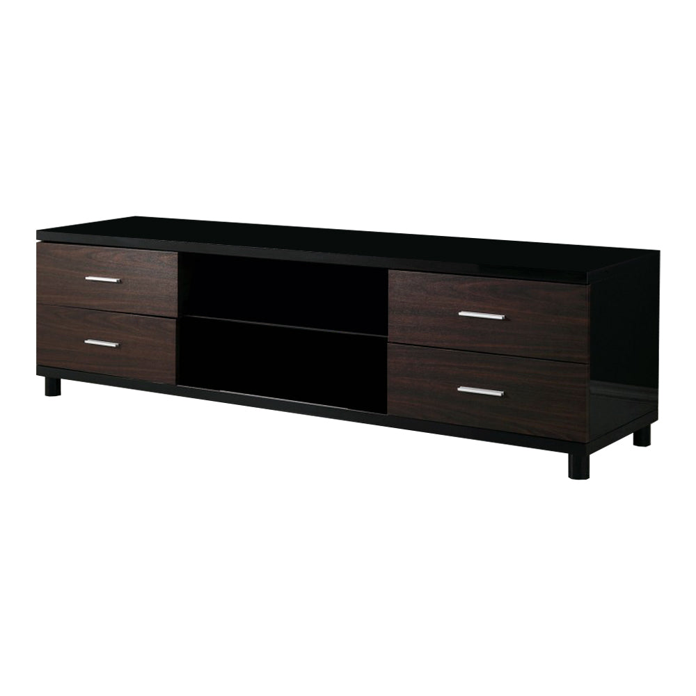4-drawer TV Console Glossy Black and Walnut