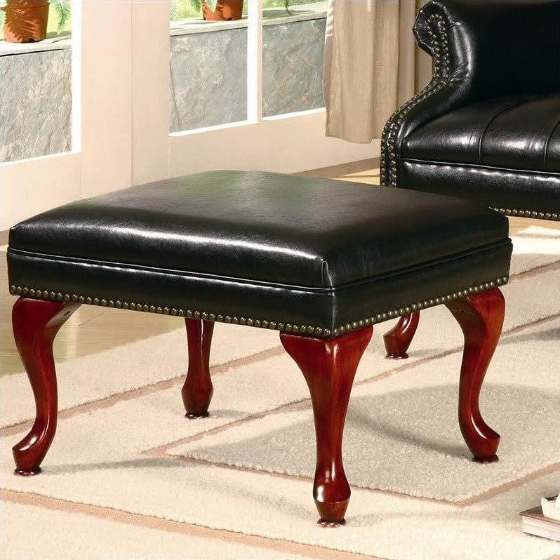 Button Tufted Back Accent Chair with Ottoman Black and Espresso