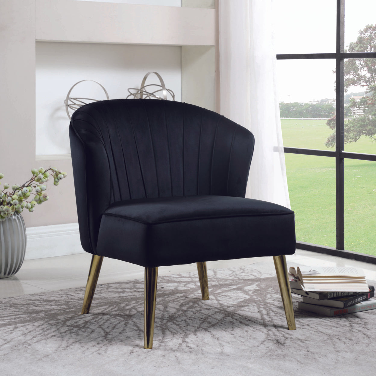 Upholstered Accent Chair with Tapered Legs Black