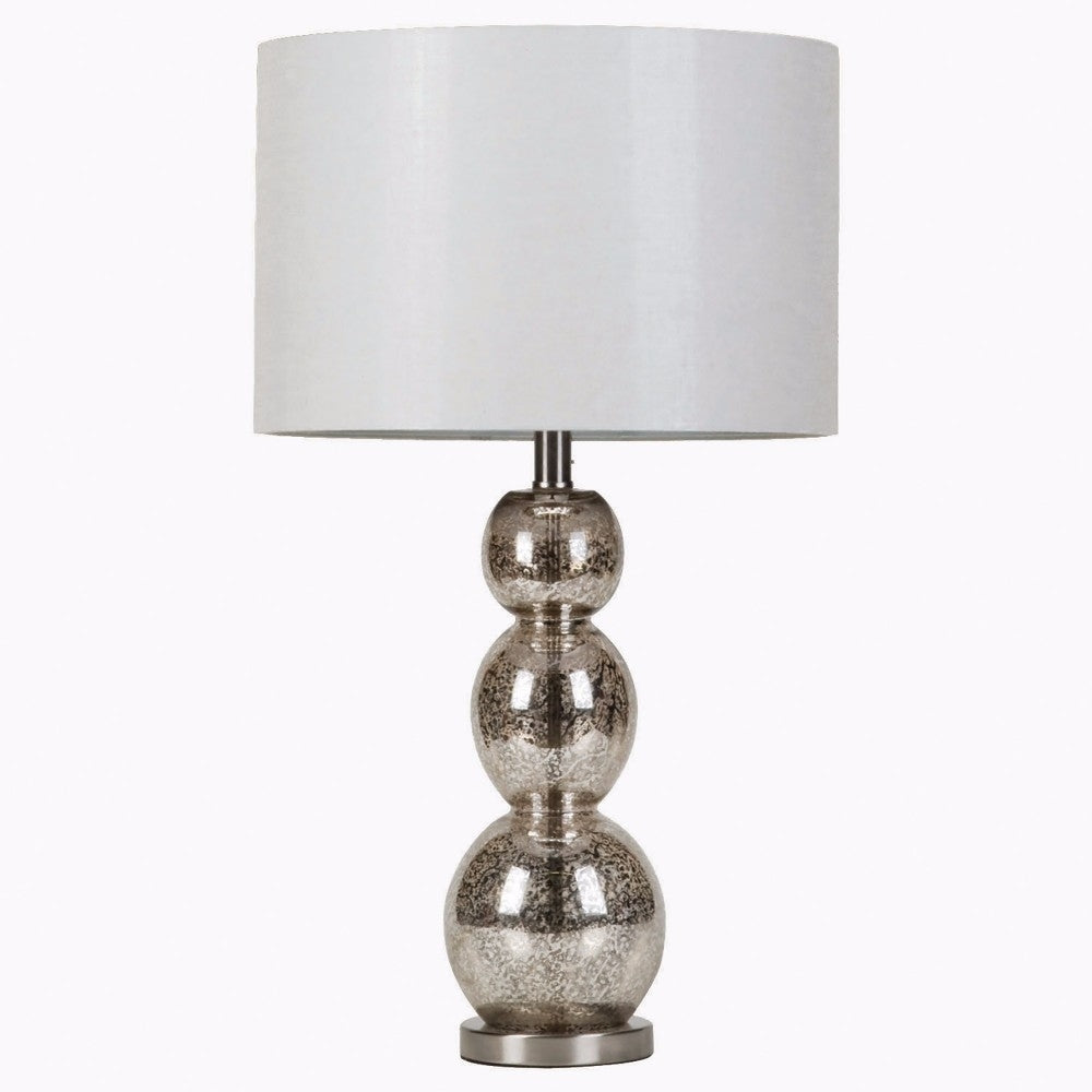 Drum Shade Table Lamp White and Antique Silver