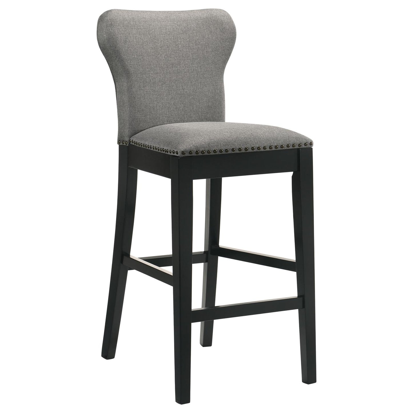 Ralland Upholstered Solid Back Bar Stools with Nailhead Trim (Set of 2) Grey and Black