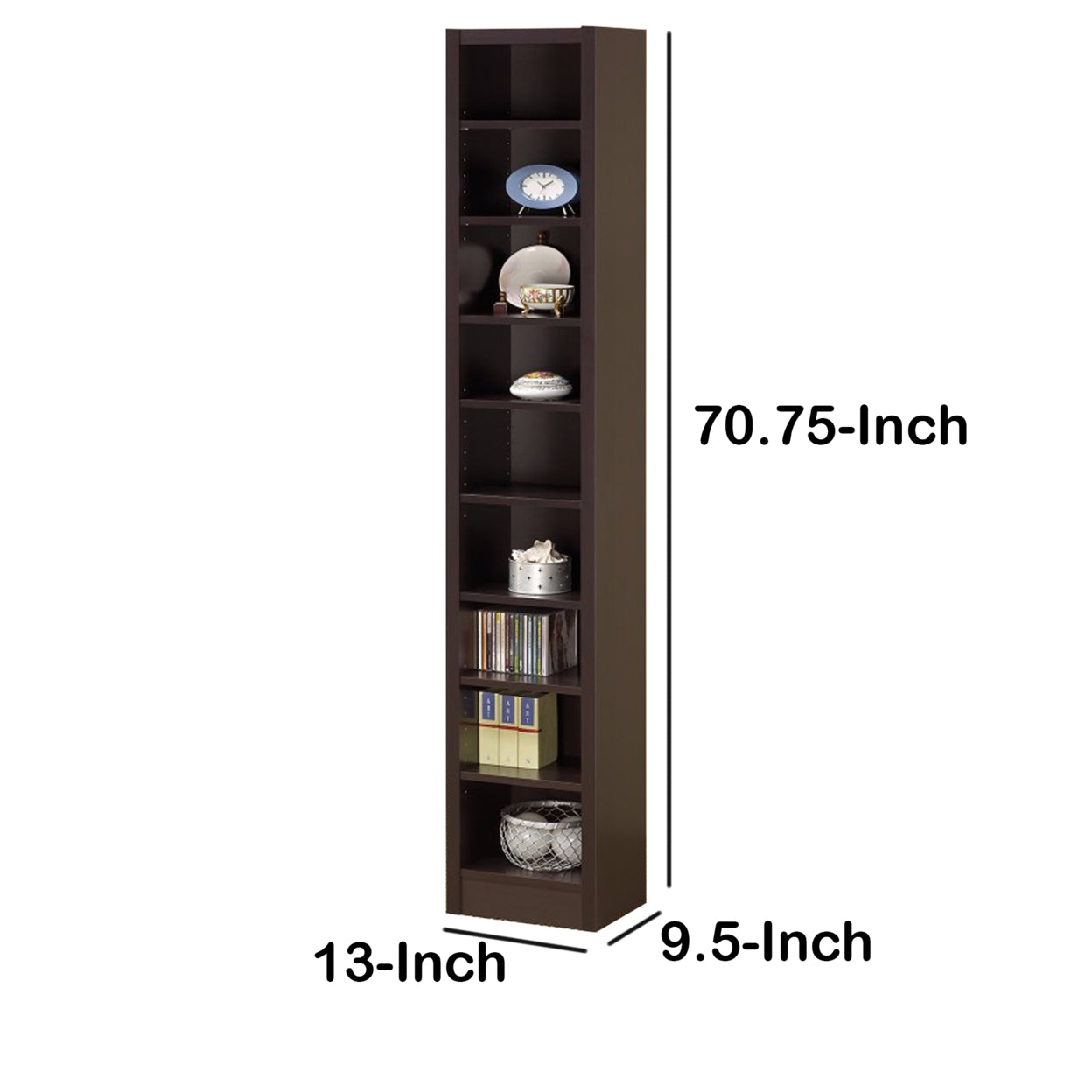 Rectangular Bookcase with 2 Fixed Shelves Cappuccino