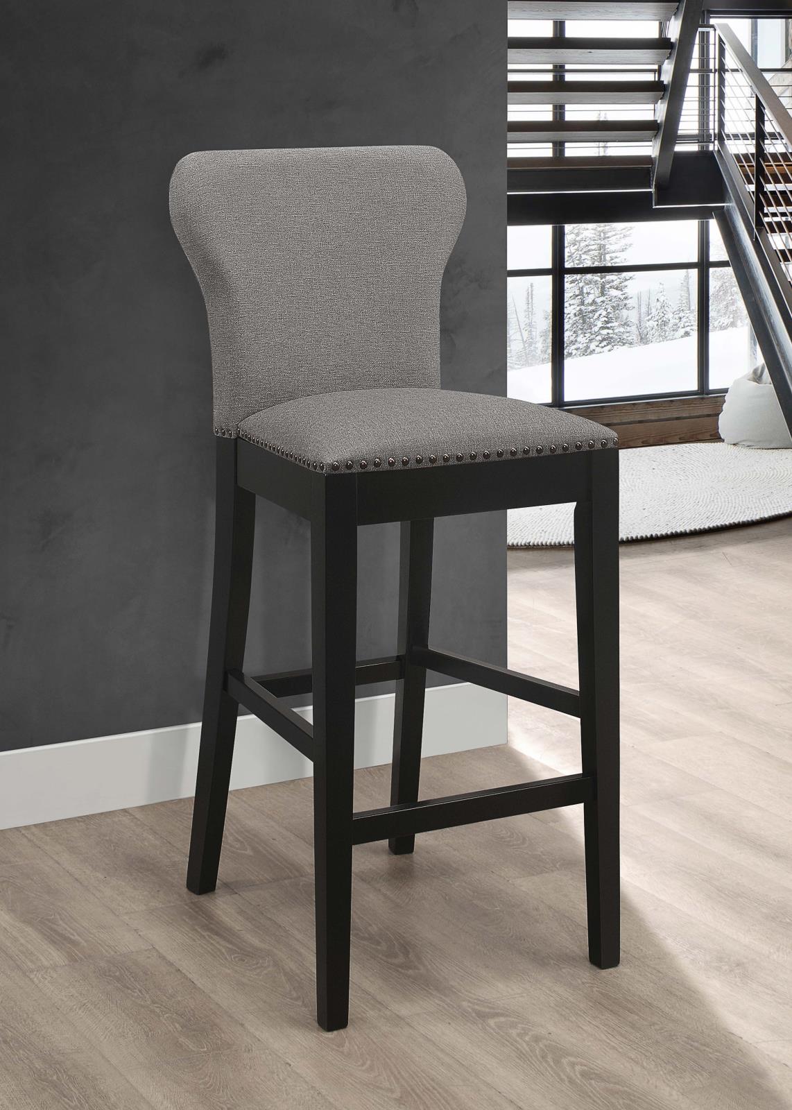 Ralland Upholstered Solid Back Bar Stools with Nailhead Trim (Set of 2) Grey and Black