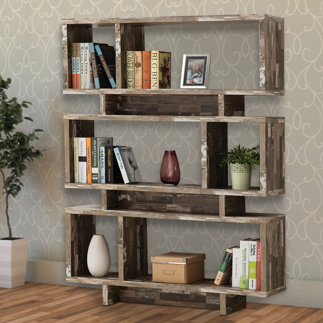 3-tier Geometric Bookcase Salvaged Cabin
