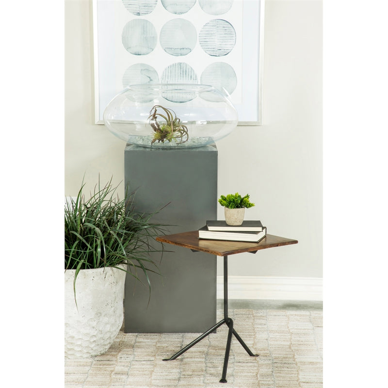 Square Accent Table with Tripod Legs Dark Brown and Gunmetal