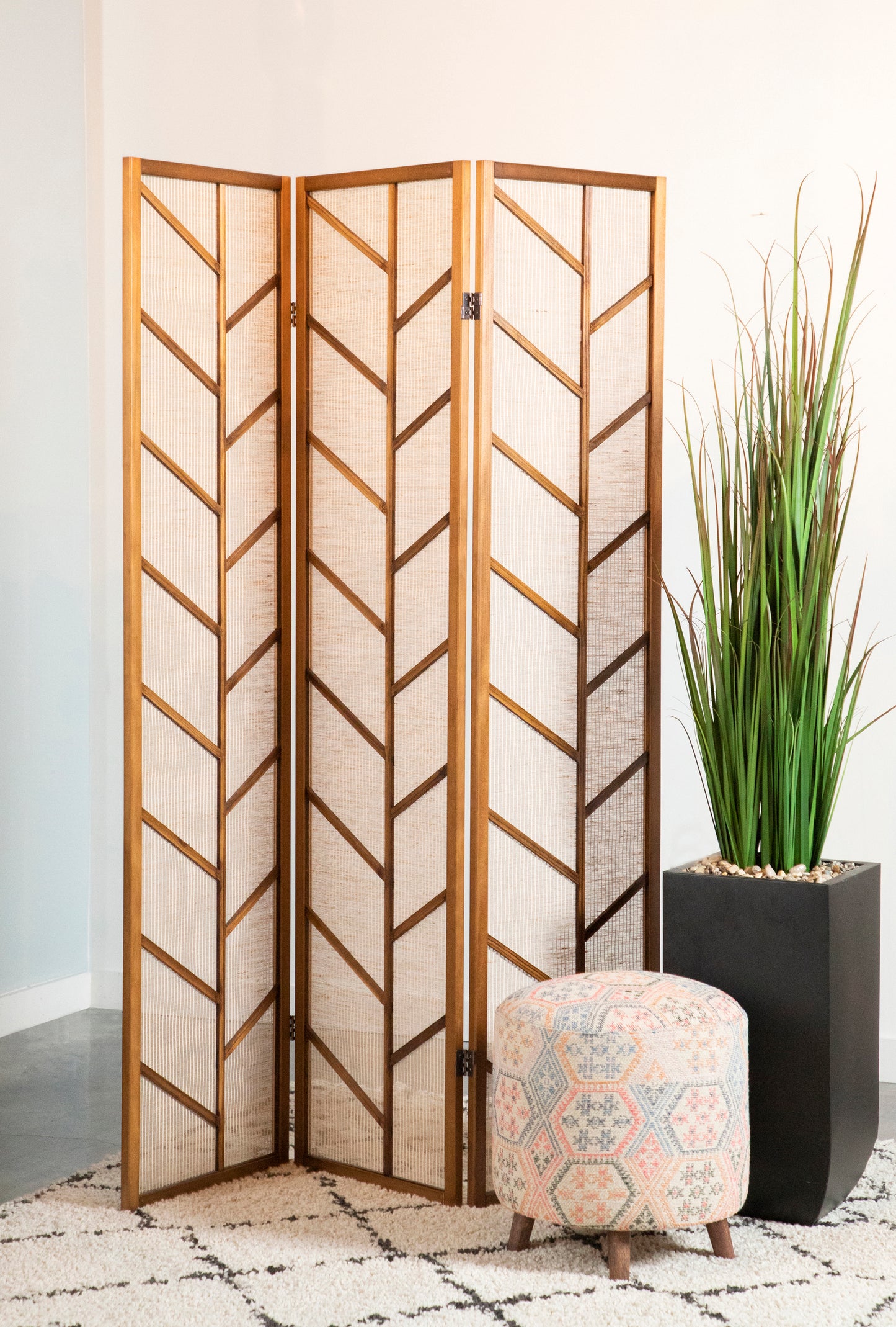 Foldable 3-Panel Screen Walnut and Linen