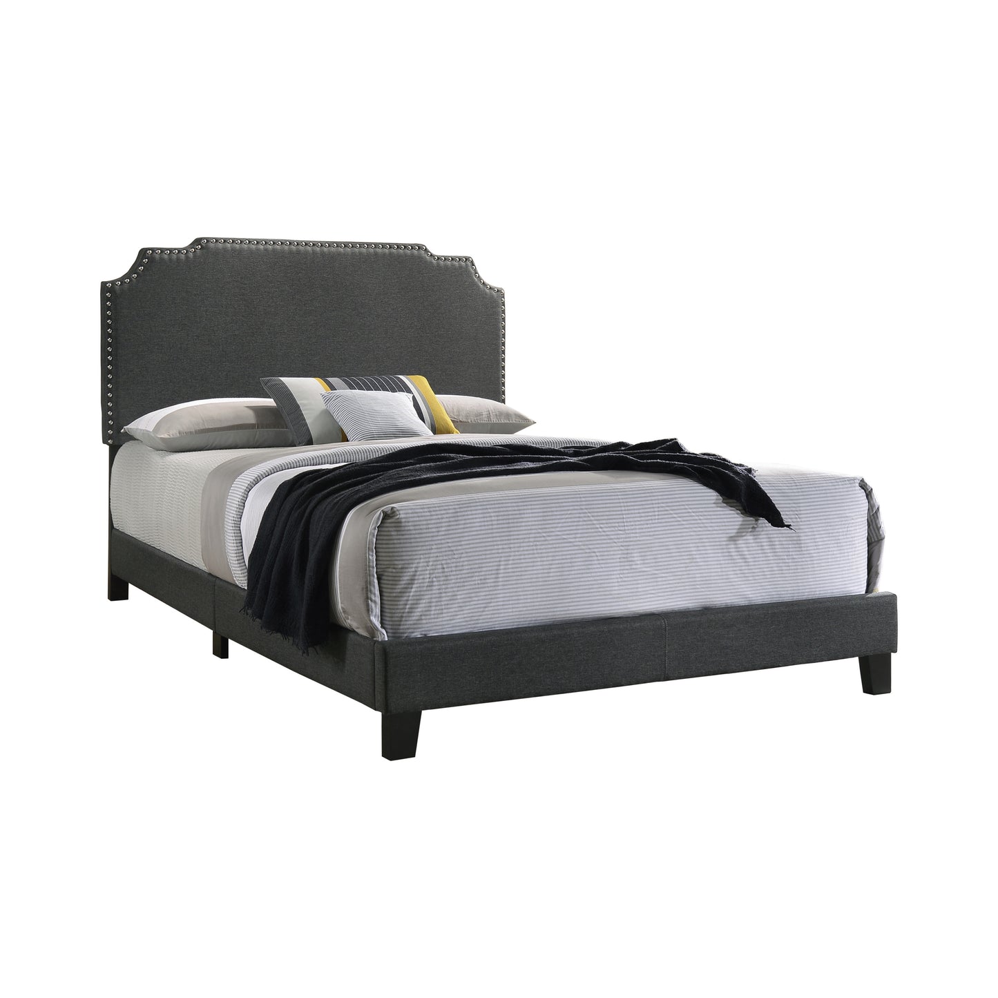 Tamarac Upholstered Nailhead Queen Bed Grey