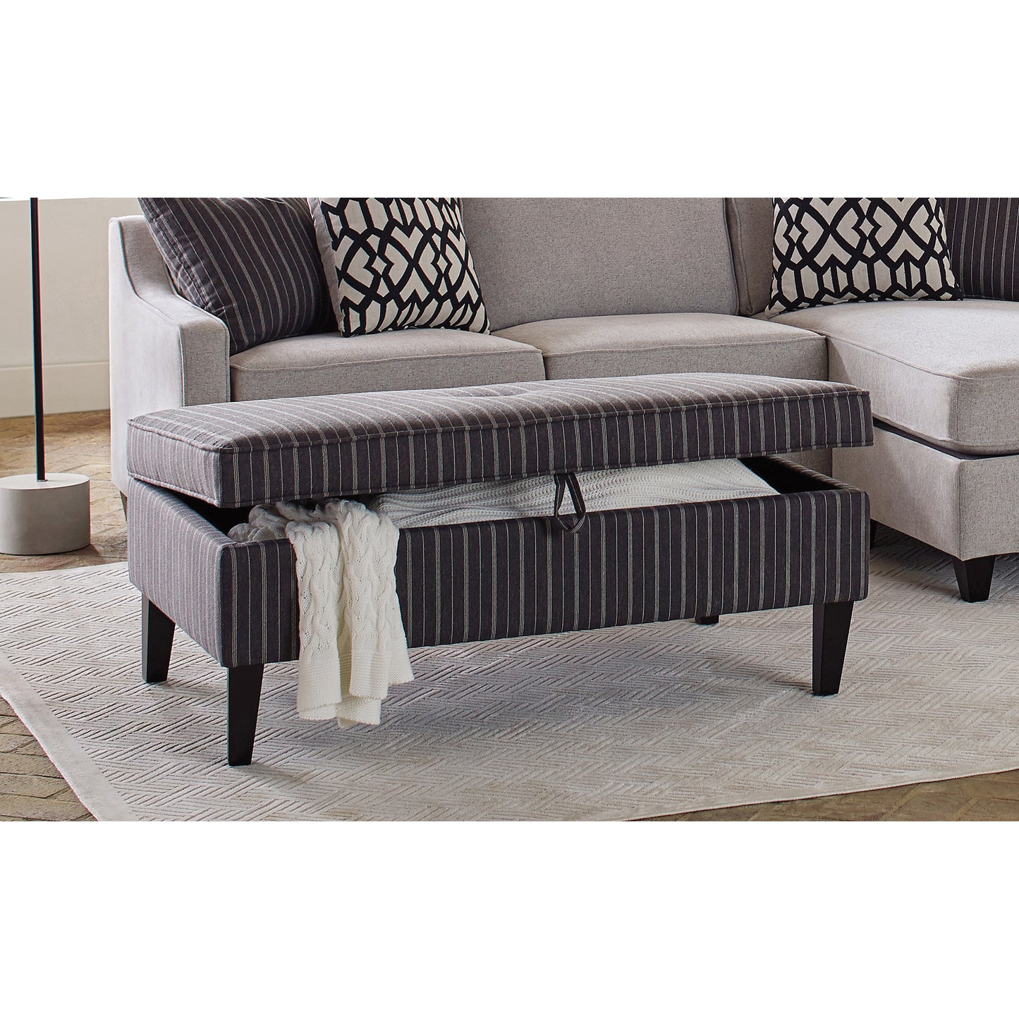 Rectangular Upholstered Storage Ottoman Black and White