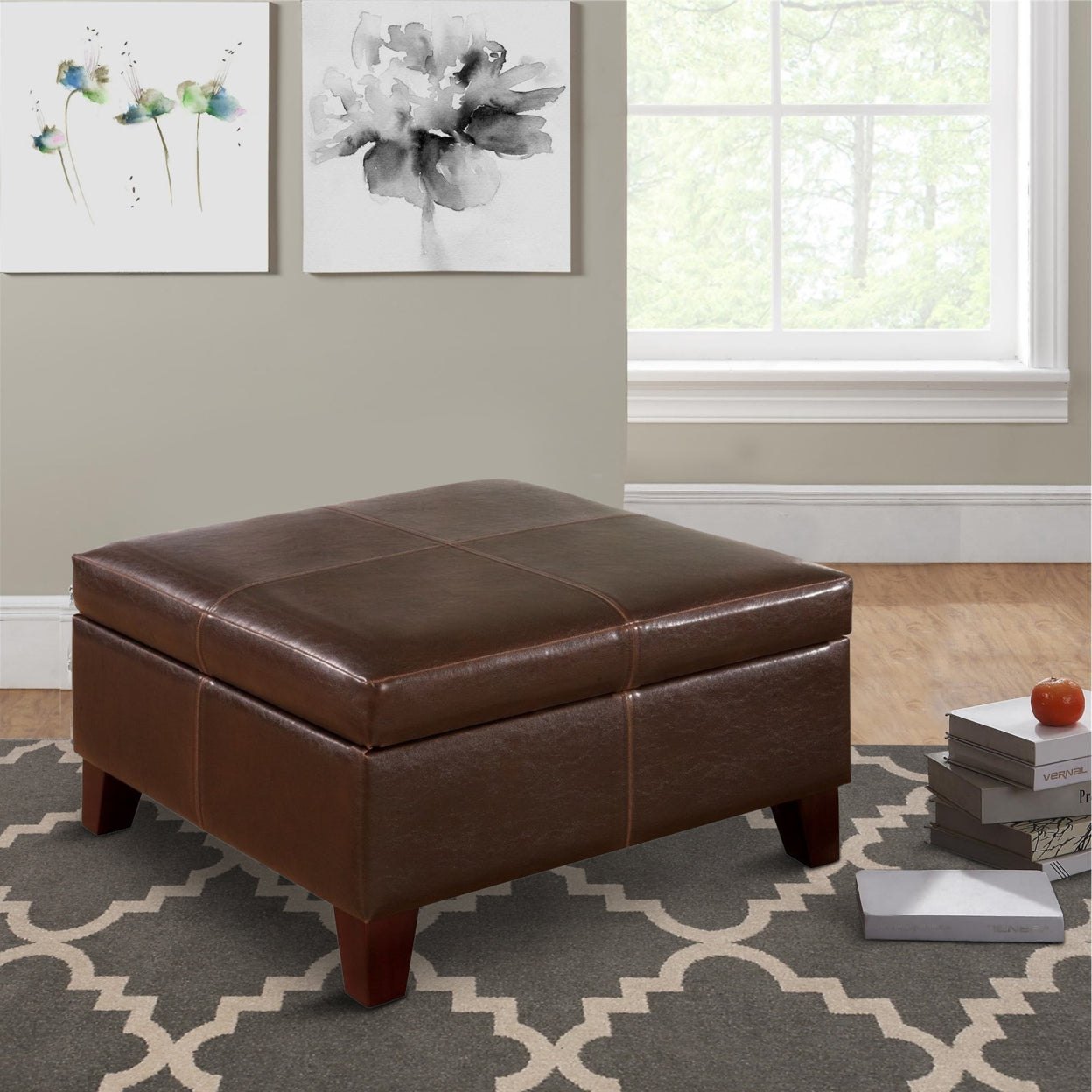 Square Storage Ottoman Dark Brown