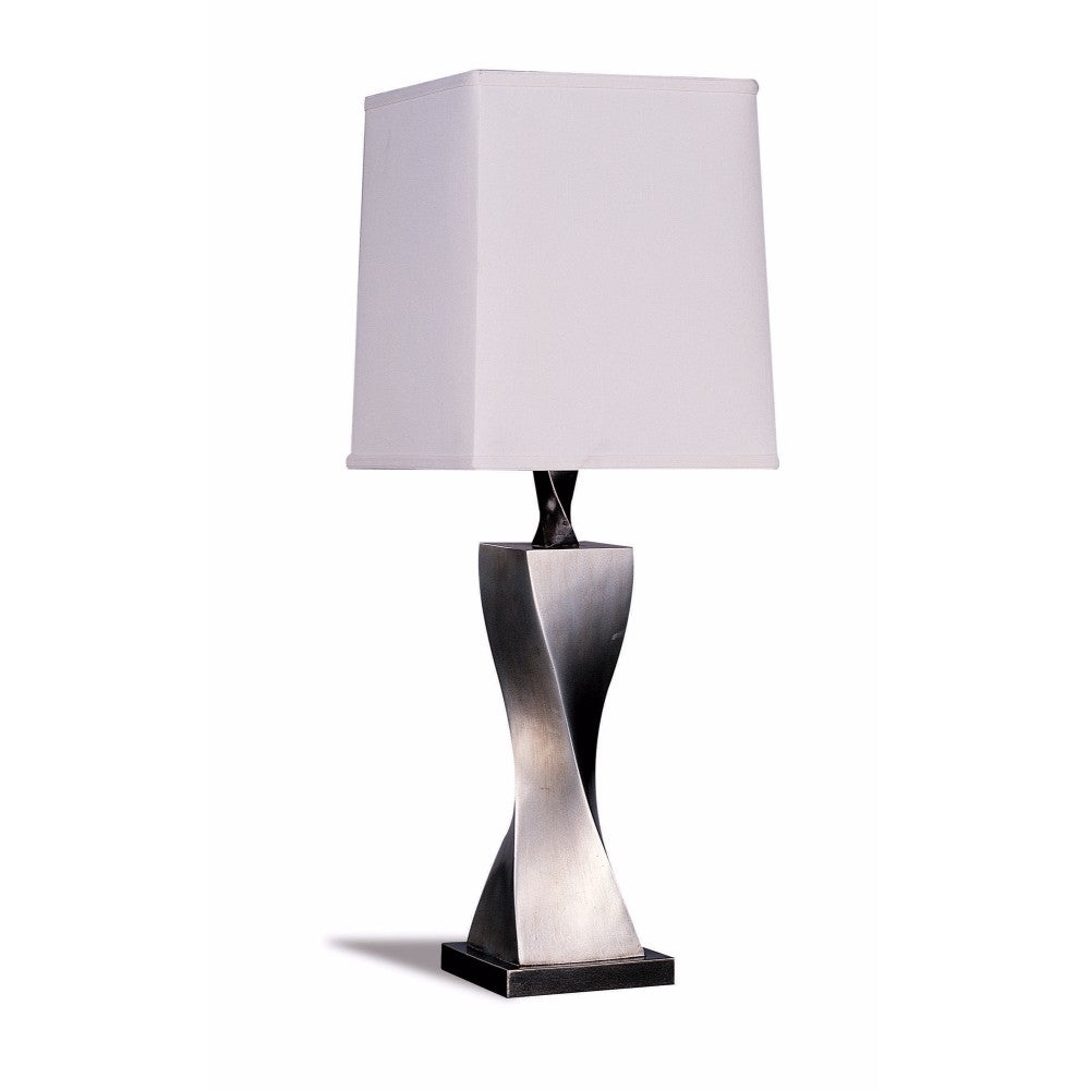 Square Shade Table Lamps White and Antique Silver (Set of 2)