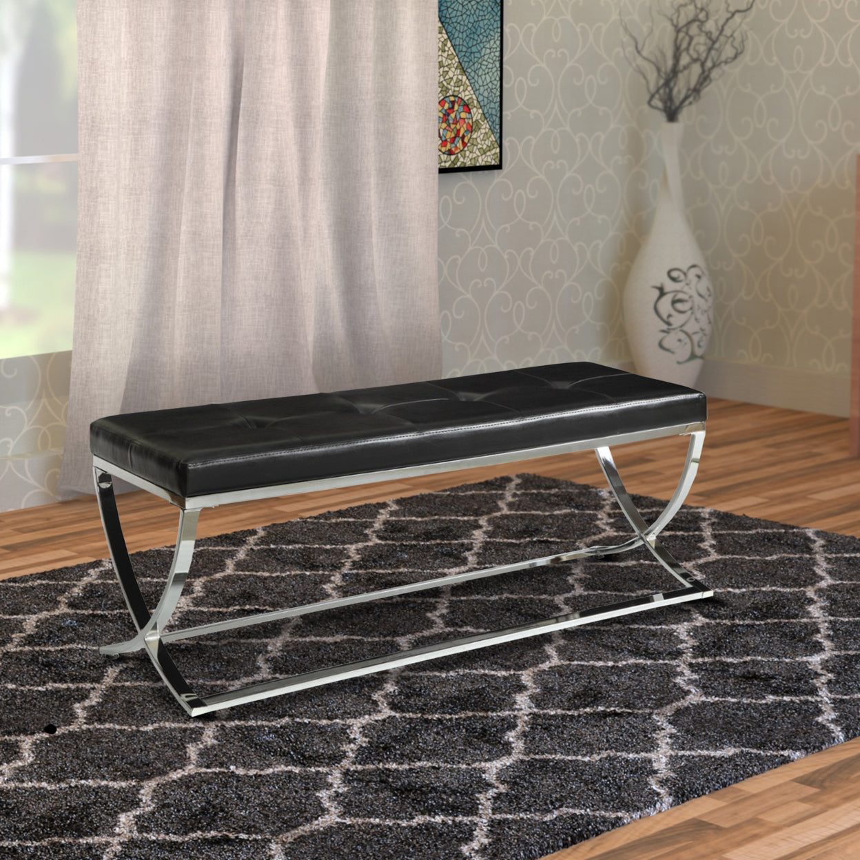 Rectangle Upholstered Tufted Bench Black