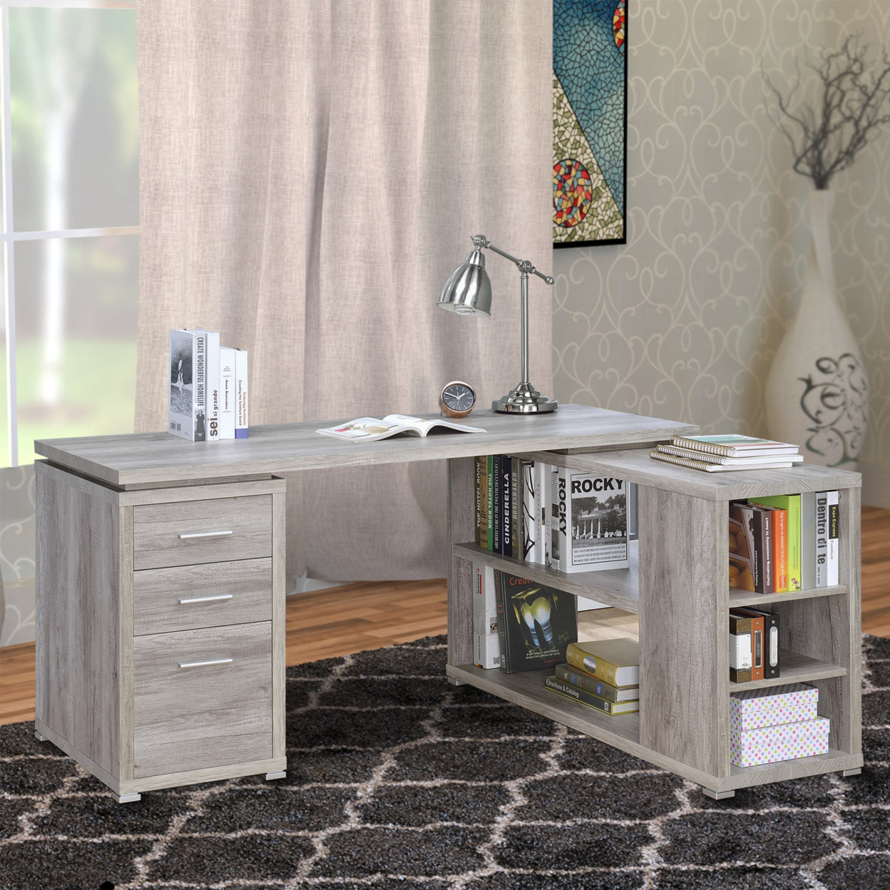 Yvette L-shape Office Desk Grey Driftwood