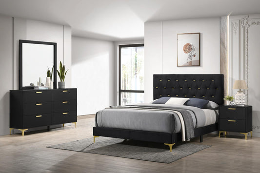 Kendall 4-piece Tufted Panel Queen Bedroom Set Black and Gold