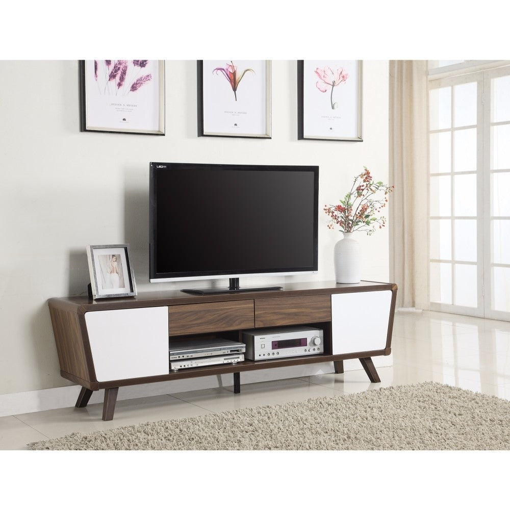 2-drawer TV Console Dark Walnut and Glossy White