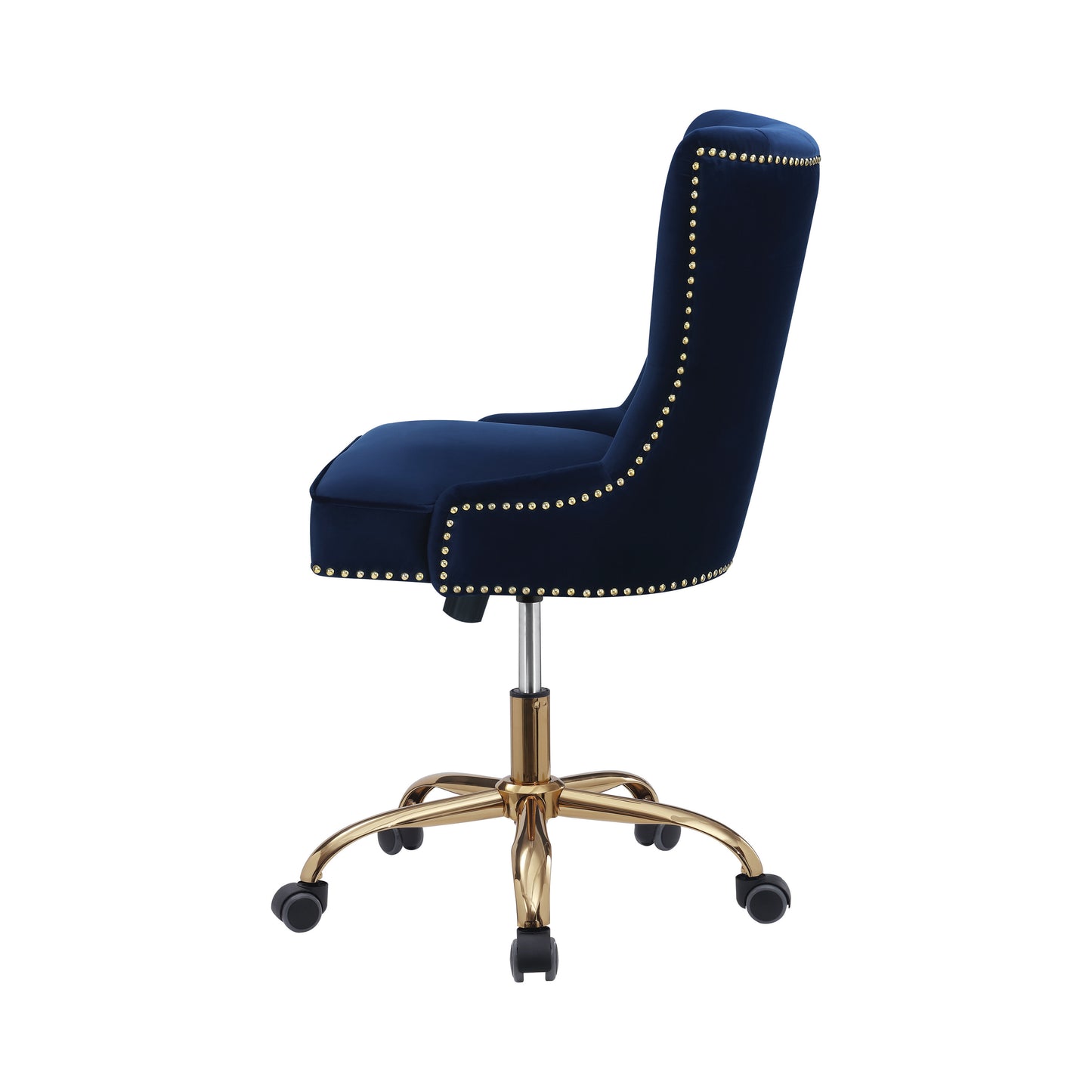 Upholstered Office Chair with Nailhead Blue and Brass