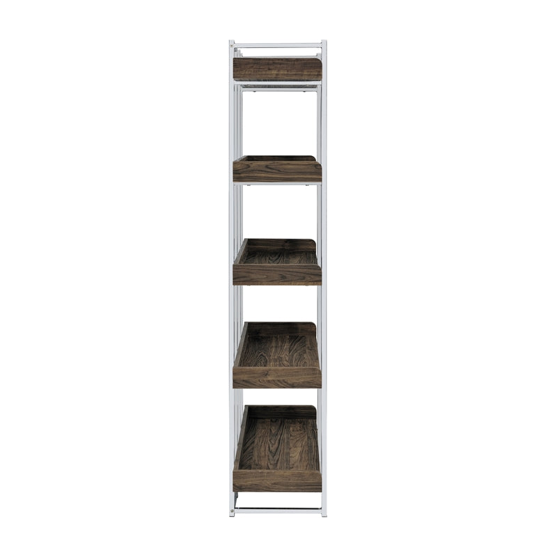 Angelica 5-shelf Bookcase Walnut and Chrome