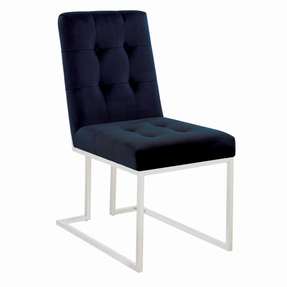 Cisco Upholstered Dining Chairs Ink Blue and Chrome (Set of 2)