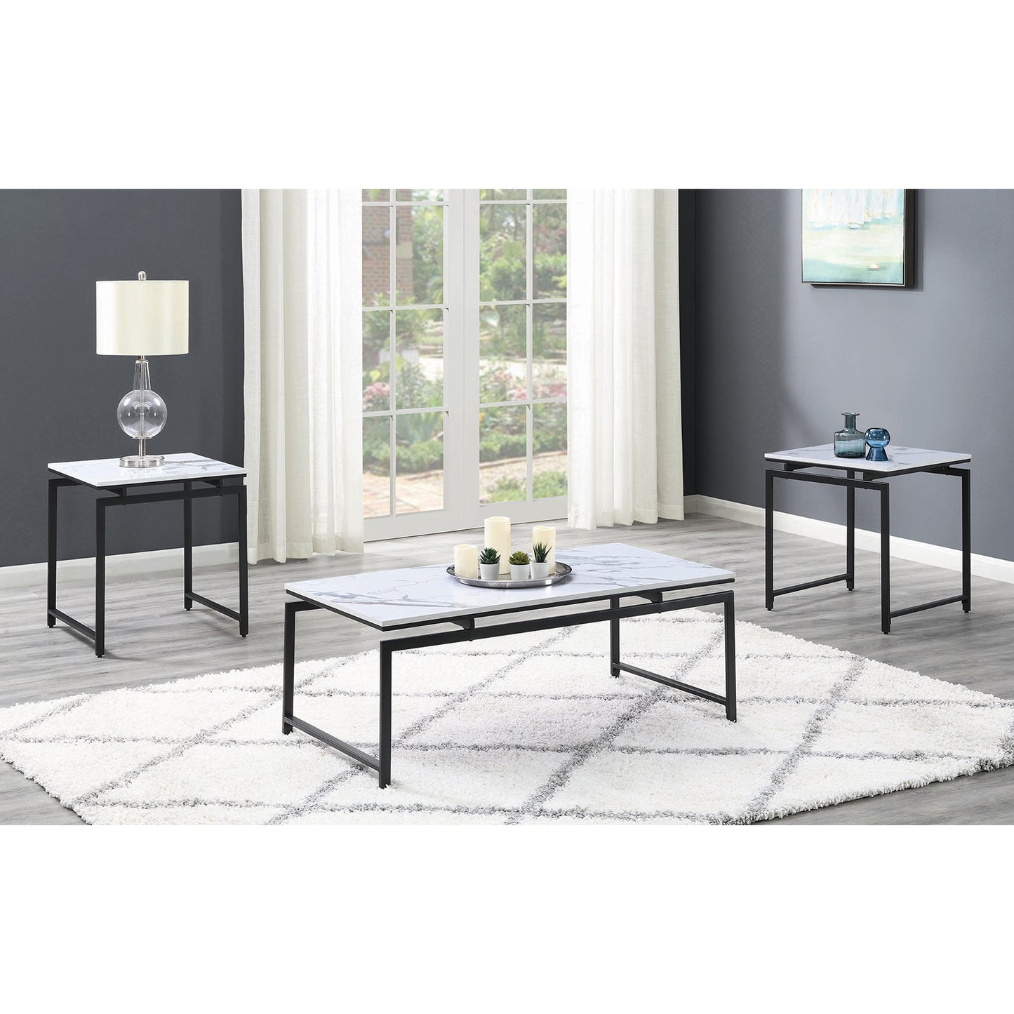 3-piece Occasional Set White and Dark Gunmetal