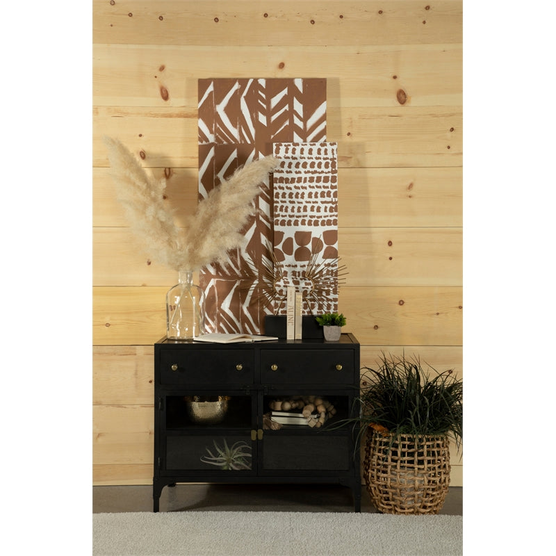 2-drawer Accent Cabinet with Glass Doors Black