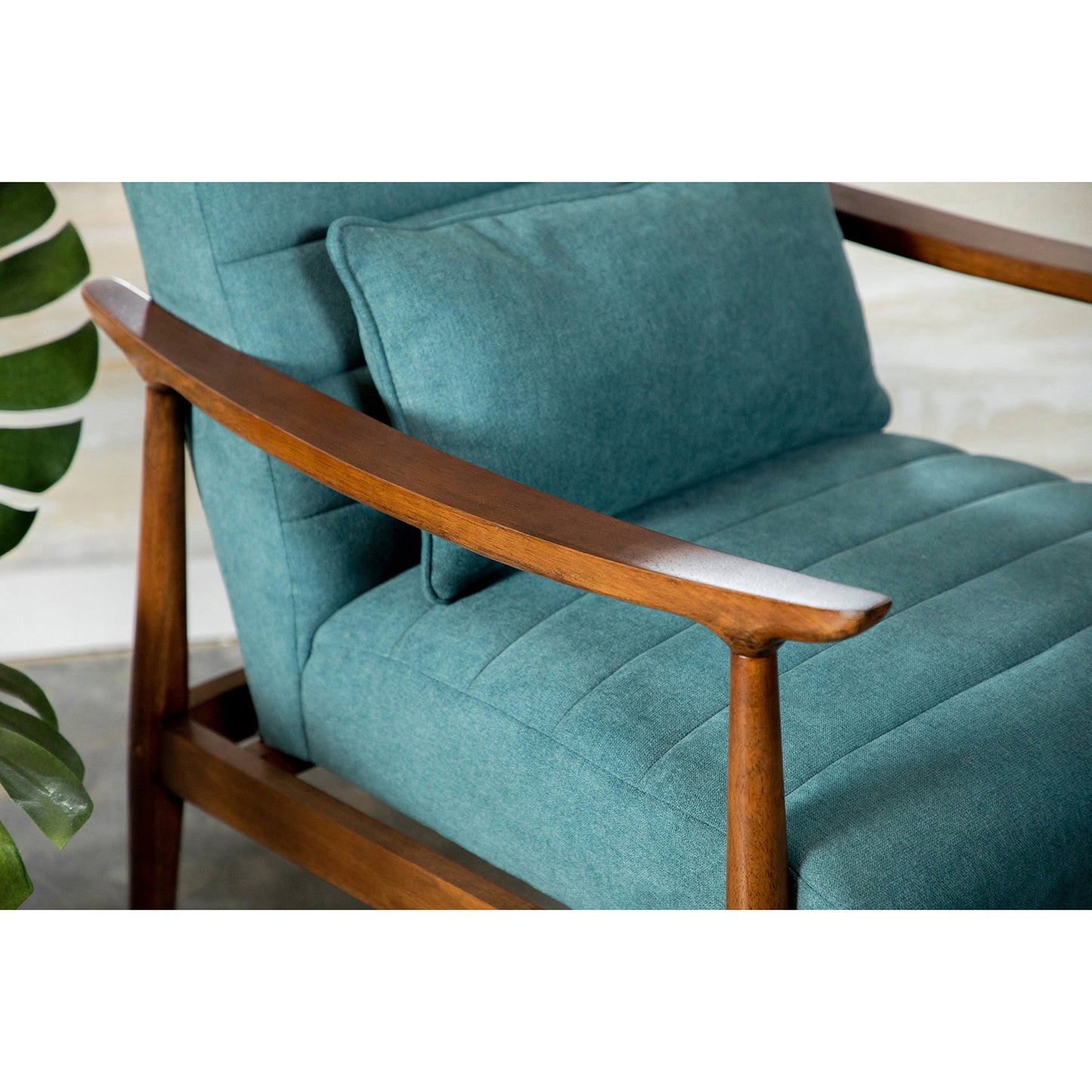 Wooden Arm Accent Chair Teal and Walnut