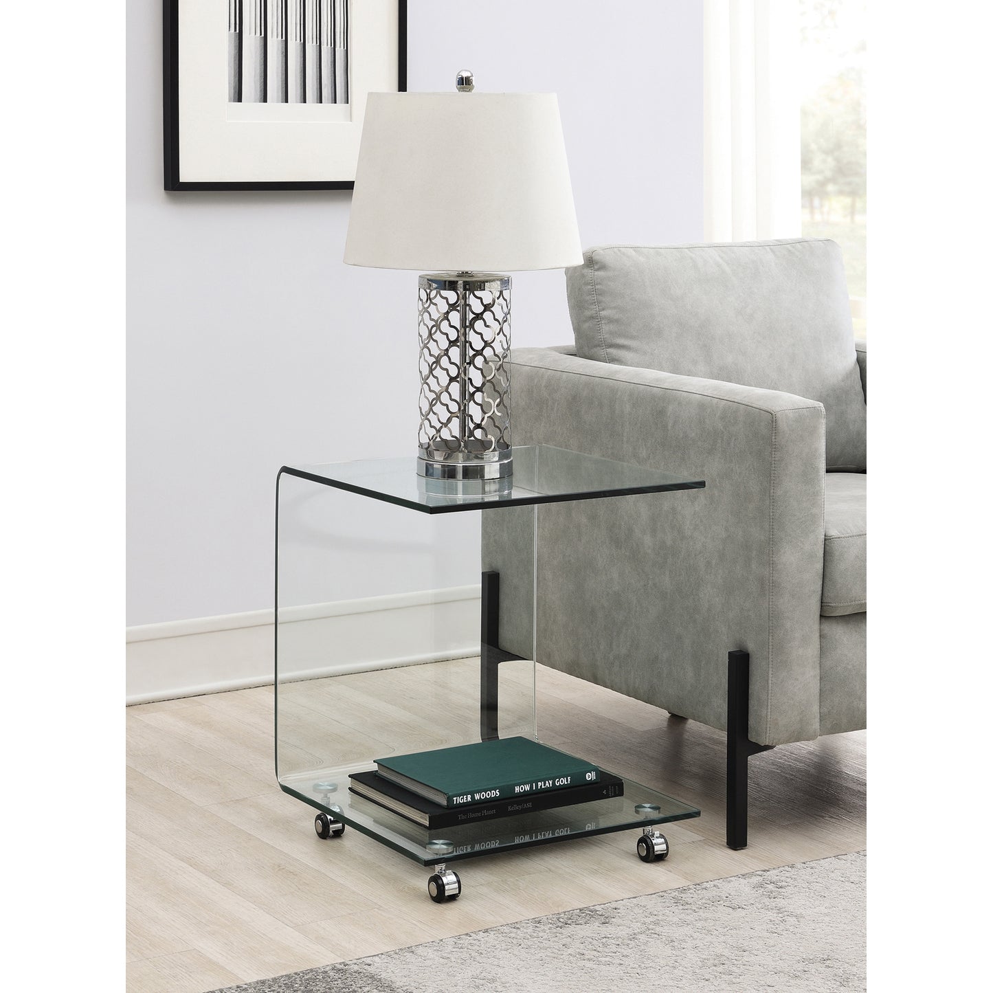 C-shaped Accent Table with Casters Clear