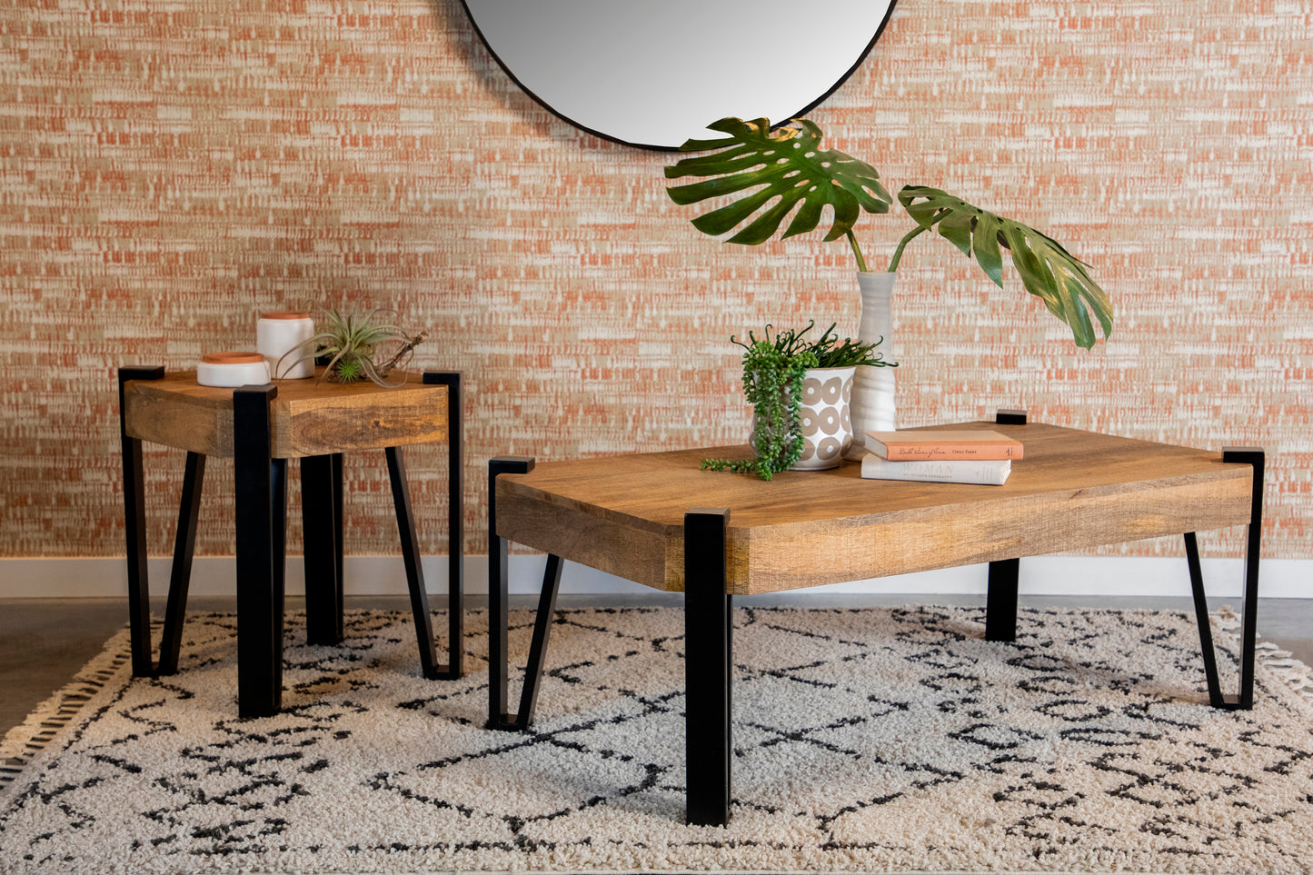 Wooden Rectangular Top Coffee Table Natural and Matte Black