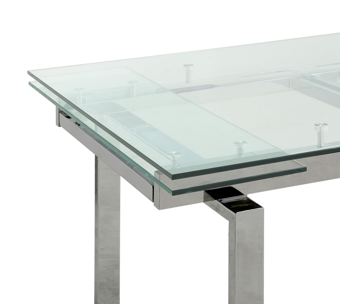 Wexford Glass Top Dining Table with Extension Leaves Chrome