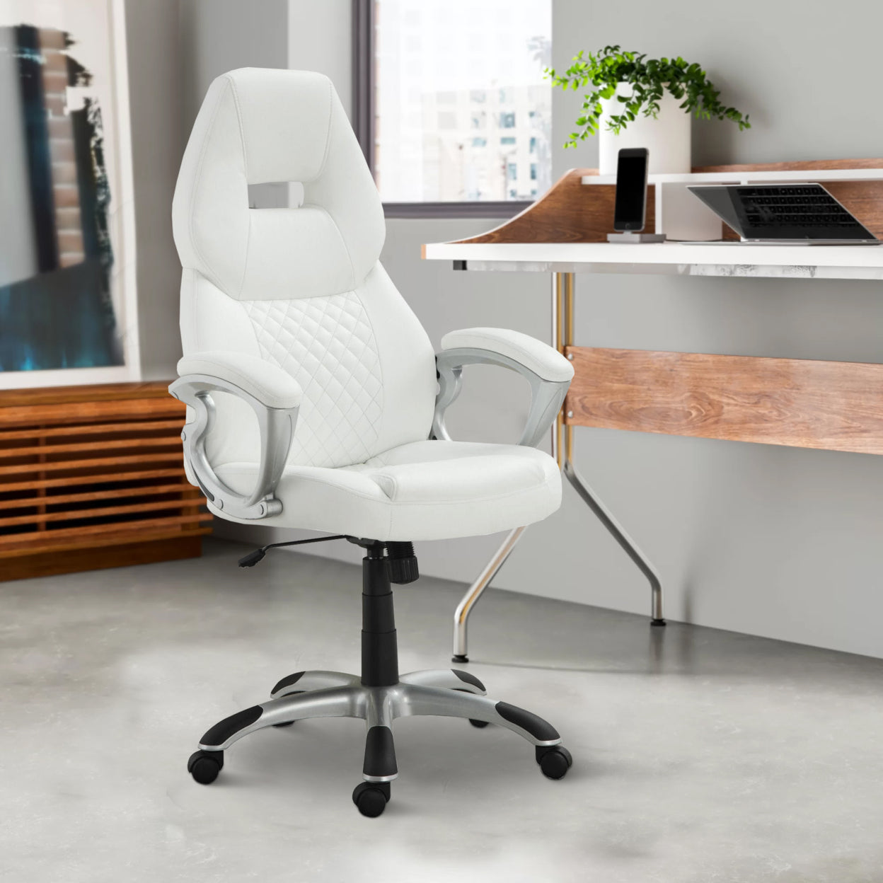 Adjustable Height Office Chair White and Silver