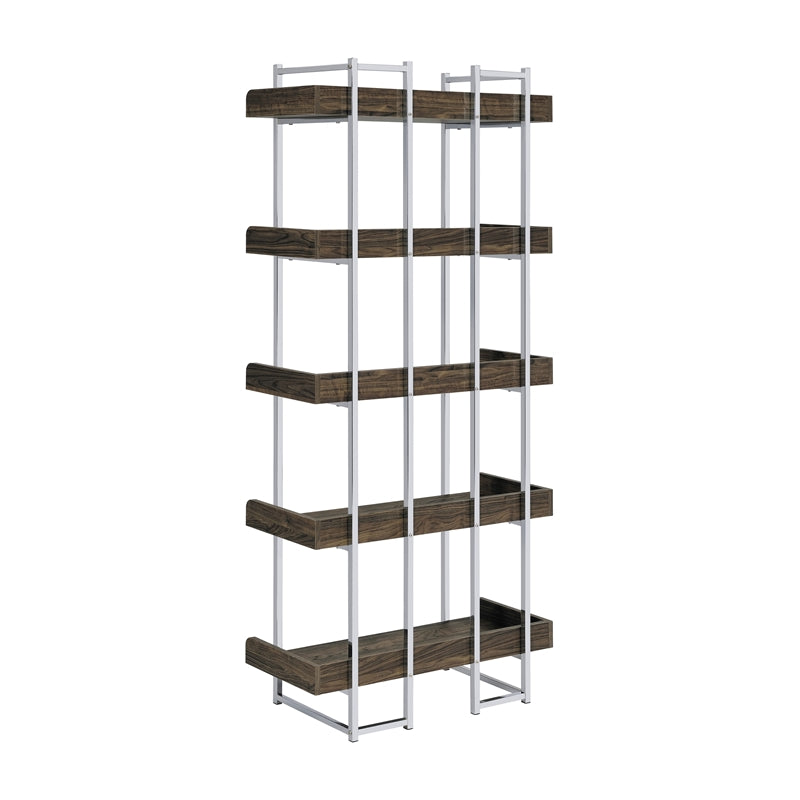 Angelica 5-shelf Bookcase Walnut and Chrome