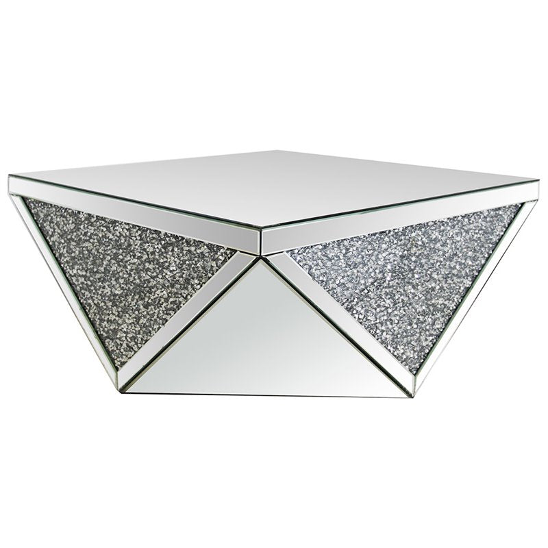 Square Coffee Table with Triangle Detailing Silver and Clear Mirror