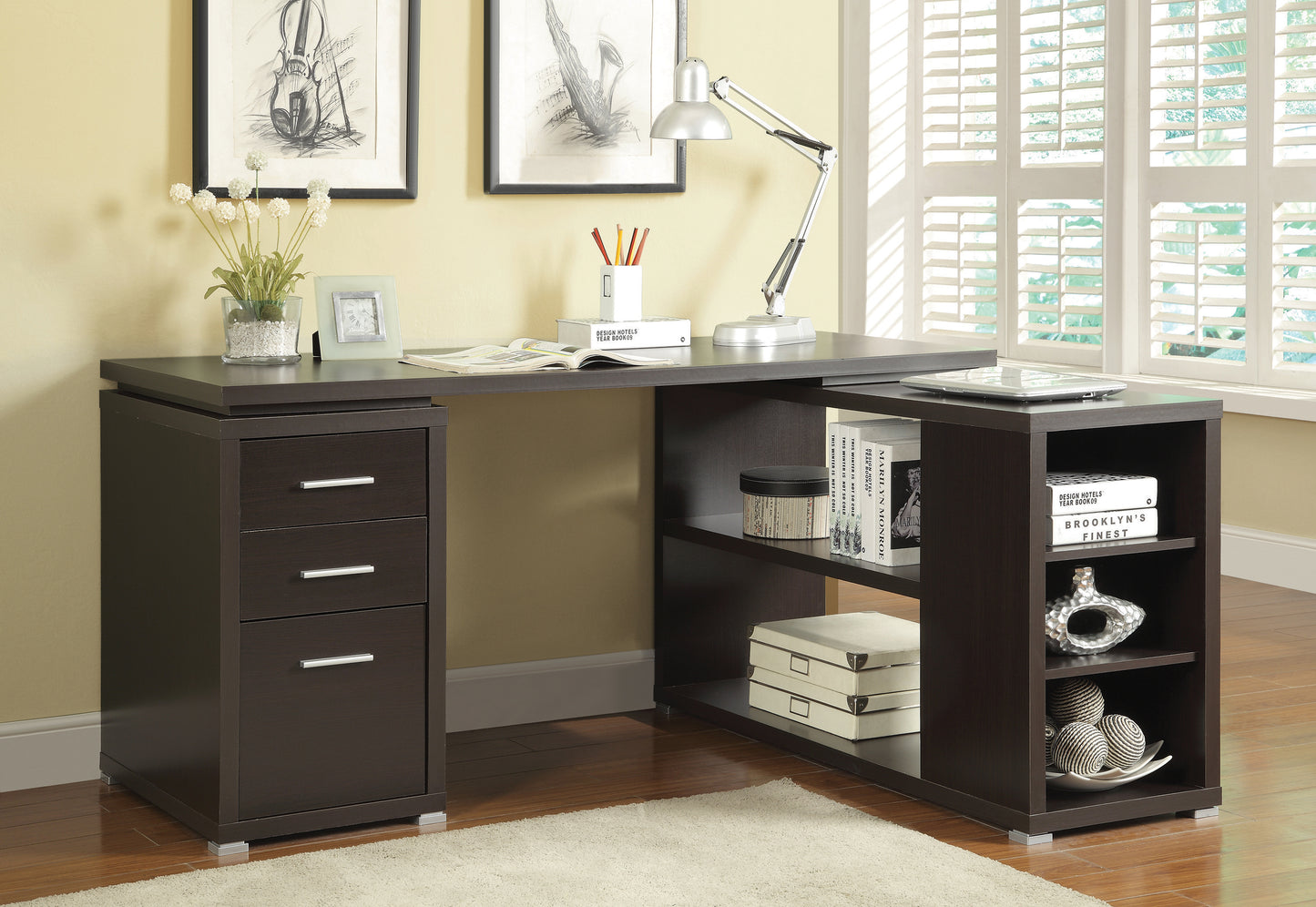 Yvette L-shape Office Desk Cappuccino